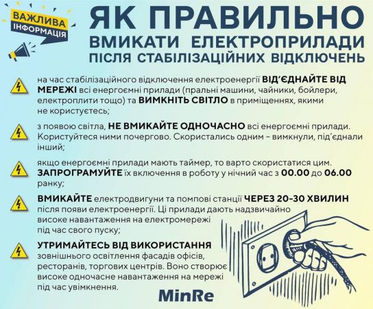 Як правильно вмикати побутові прилади після поновлення електропостачання